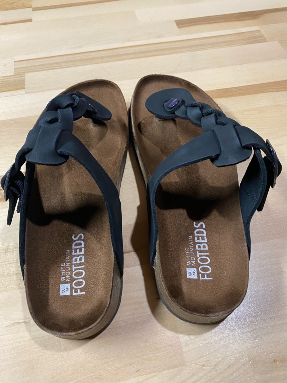 White Mountain Black Braided Thong Footbed Sandals NWOT - Picture 2 of 5